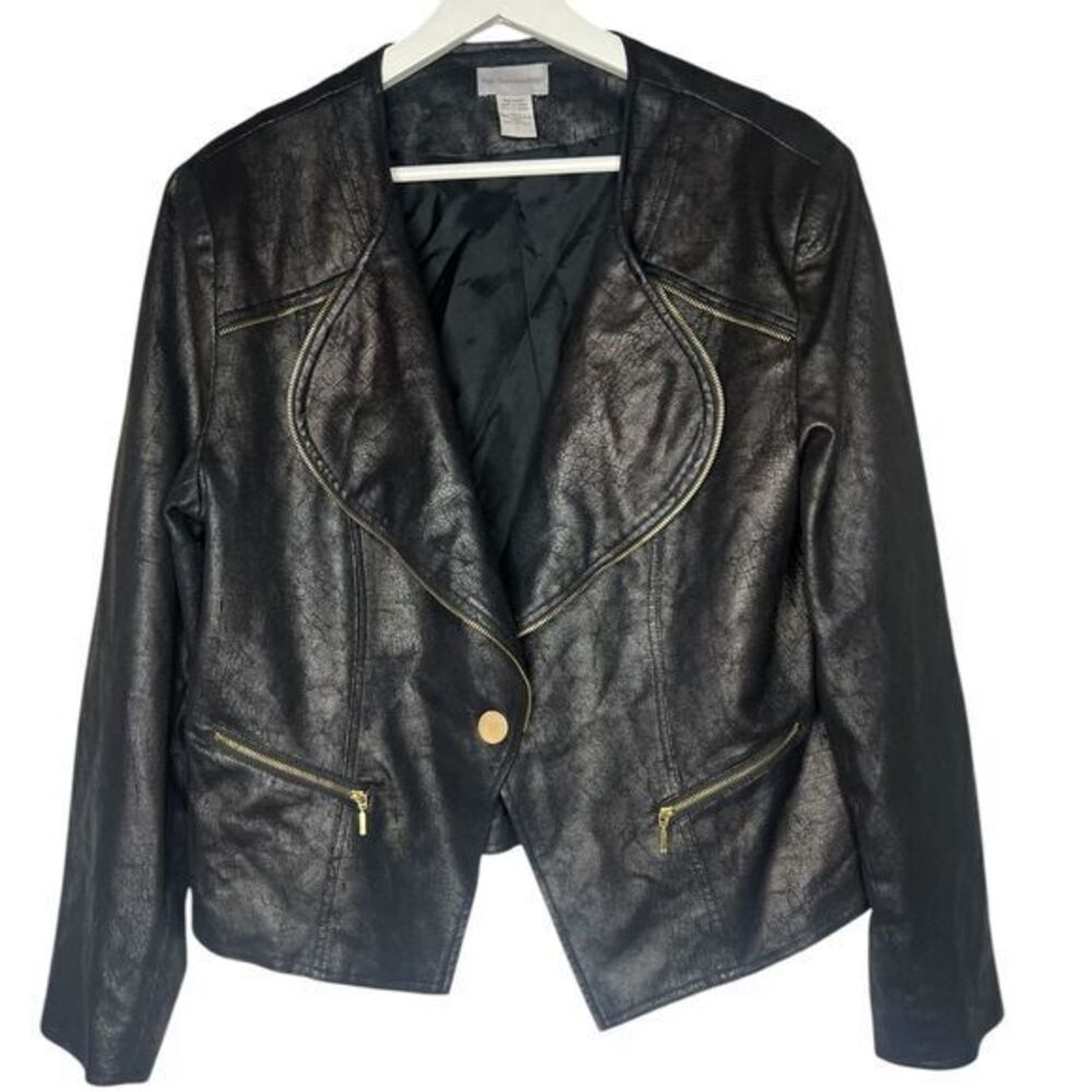 SOFT SURROUNDINGS BLACK Moto Blazer Jacket One Button Zip Detail‎ Size Large